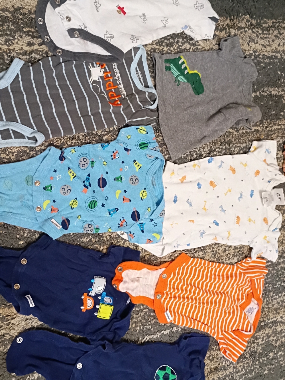 Mixed Baby Onesie Lot - Blue, Orange, Gray, White